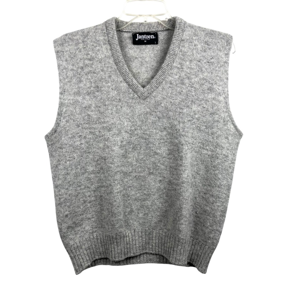 Vintage Jantzen USA Sweater Vest Mens M Gray V Neck Knit Made In USA